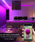 WiFi LED Light Strip Kit 65.6ft Waterproof IP65 in kitchen, smartphone controls color with app, purple light ambiance