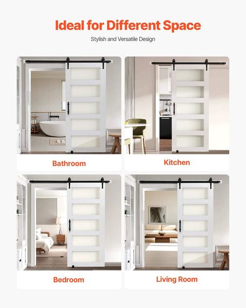 Premium Sliding Barn Door Kit 36 By 84 Inches With Header Board 6 Foot 6 Inch Track Kit And Handle installed in rooms