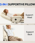 2 In 1 Chaise Lounge Chair With Wheels For Cozy Lounging Leather Recliner Supports Head and Back Beige White HC4