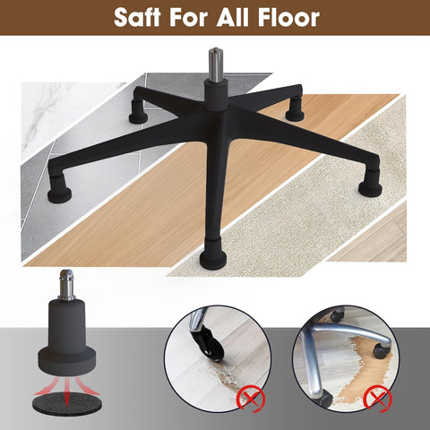 High Grade Stationary Office Chair Glides Swap Out Rolling Stool Casters Secure Non Slip Base Protects Flooring Tight Fit Design Keeps Your Workspace Locked Down Smooth 10 Pack shown on various floor types.