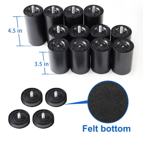 12 Inch Bed Leg Replacement Set For Adjustable Bed Frames With Felt Bottoms To Shield Your Hardwood Floors Four Thread Sizes M8 M10 And Three Eighths And Five Sixteenths Set Of Four