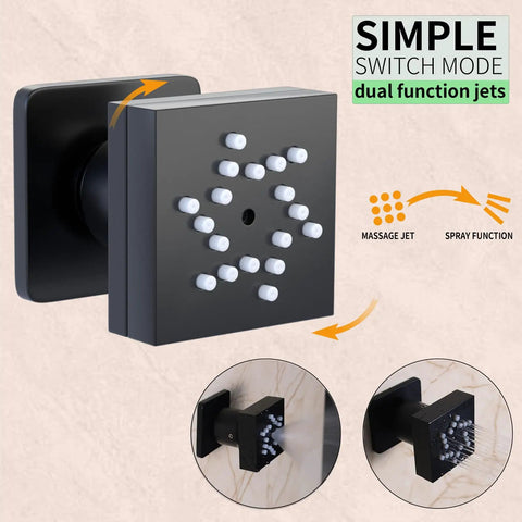 Matte Black Dual Shower Valve System With Thermostatic Temperature Control Rock Solid High Flow Bathroom Hardware with dual function jets.