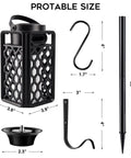Outdoor Bluetooth Speaker With LED Flame Torch Lantern Waterproof Wireless Speaker For Patio And Campground Use Wall Mount Stake Or Hook 10W Stereo BT5.0, featuring speaker, stake, hook, and wall mount with dimensions.