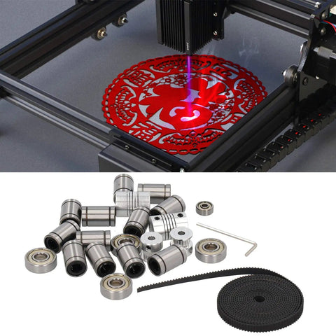 LM8UU Linear Bearing Upgrade Kit For 3D Printers With Motor Shaft Coupler And GT2 Timing Belt Pulleys Featuring Heavy Duty Stainless Steel And Aluminum Alloy Parts For Rock Solid Zero Wobble Printing On i3 Rigs