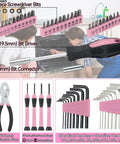 58 Piece Household Tool Set With Pink Plastic Toolbox Case For Everyday Home Repairs And DIY Projects shown with screwdrivers, pliers, and hex keys.