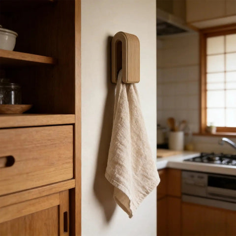 Premium Wall Mount Automatic Locking Towel Hook With Smart Space Saving Design And No Sweat Storage For Daily Grind In Slick Matte Black Finish For Any Modern Setup with a towel.