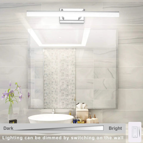 24 Inch Dimmable LED Vanity Light Over Mirror For Bathroom Chrome Finish Adjustable 180 Degree Rotatable Arm White Light High CRI