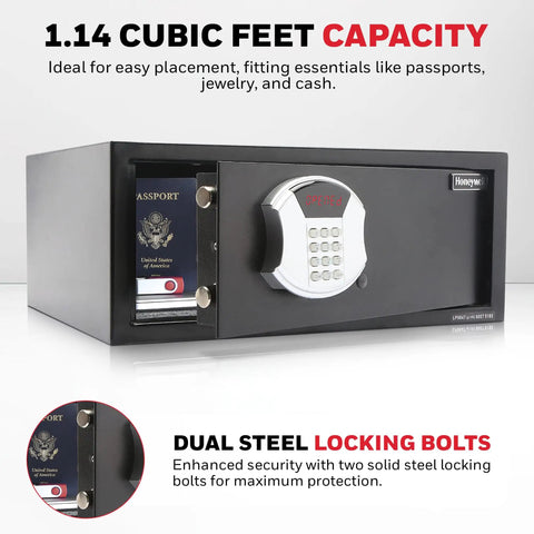 Beefy Low Profile Steel Safe With Hotel Style Digital Lock 1.14 Cu Ft Cash Safe With LED Display Includes 2 Emergency Keys, black
