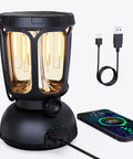 6000 Lumen LED Camping Lantern With Rechargeable Battery And Hand Crank Solar Power charging a smartphone