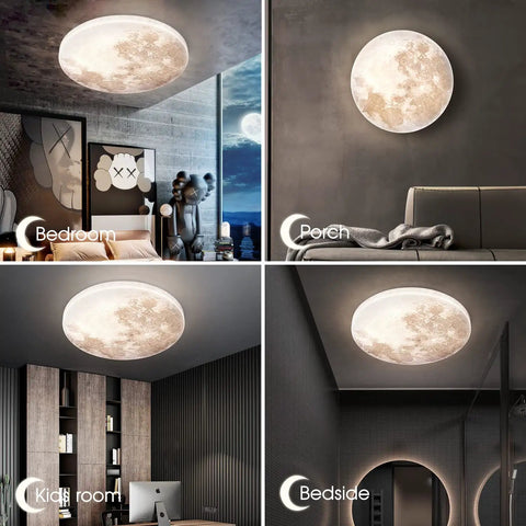 Moon Style LED Ceiling Light Flush Mount 31W 13.8in 5000K Daylight White Glow in bedroom, porch, kids' room, and bedside settings