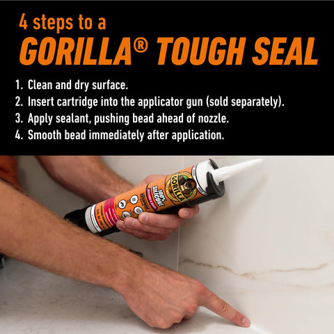 Person applying 100 Percent Waterproof Silicone Caulk For Kitchen And Bath Sealant Mold Resistant White 10 Oz Cartridge