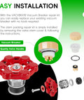 Diagram of 2-Pack Universal Outdoor Faucet Repair Kit with Vacuum Breaker showing components for anti siphon hose bib replacement.