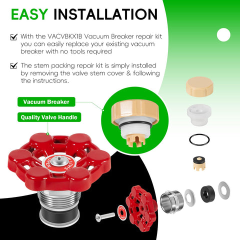 Diagram of 2-Pack Universal Outdoor Faucet Repair Kit with Vacuum Breaker showing components for anti siphon hose bib replacement.