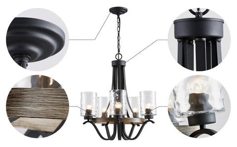 Close-up of Three Light Modern Farmhouse Chandelier With White Fabric Shade For Dining Room Living Room Foyer Hallway Ceiling Light.