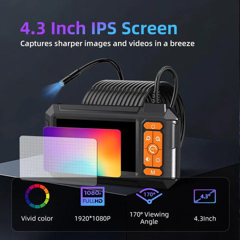 1080P Borescope Endoscope With 4.3 Inch LCD Screen IP67 Waterproof Flexible Snake Cam Pro Grade for inspection use
