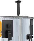 12 Inch Ceiling Mount Shower System with High Pressure Rainfall Shower Head, brass valve and trim, matte black finish
