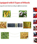 Seed Sower And Fertilizer Applicator For Corn Soy Peanut Cotton And Soybean with eight seed wheel types displayed
