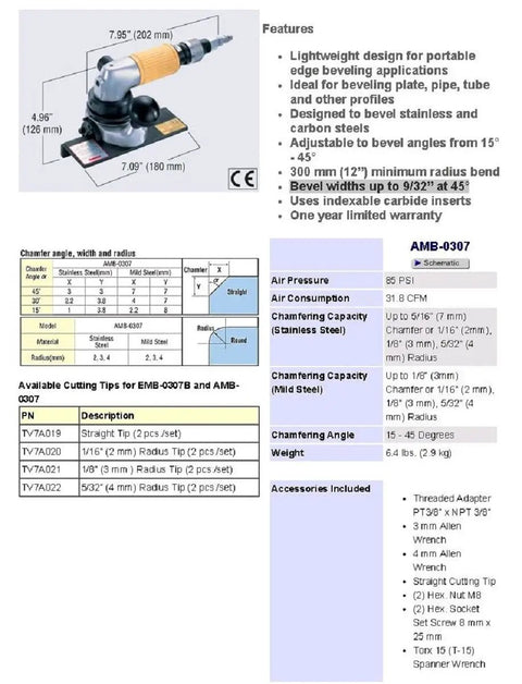 Rock Solid Electric Chamfering Tool for quick turn edge beveling on pipes plates and steel tubes; 15-45 degree angles.