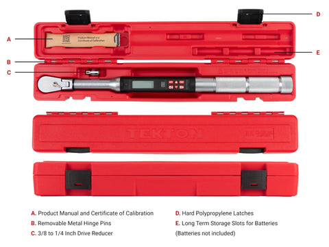 3/8 Inch Drive 90 Tooth Flex Head Dual Direction Electronic Torque Wrench 10 To 100 Ft Lb With Case And Calibration Certificate