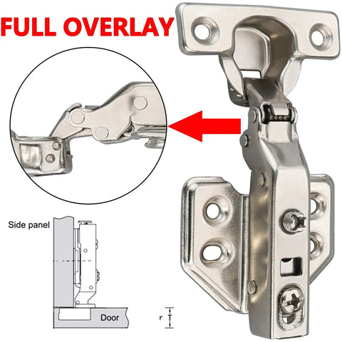 Close-up of 26mm Mini Cup Soft Close Cabinet Hinges For Thin Doors Full Overlay Concealed Hinges With Screws Nickel Finish 2 Pack