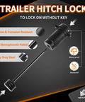 Beefy Heavy Duty Trailer Tongue Coupler Lock With One Quarter Inch Diameter Pin And Three And One Half Inch Span Latch Type Hitch Lock For Trailer RV Car Boat Truck Black 1 Pack shown with waterproof and dustproof features