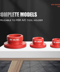 Three red HSK tool holder tightening fixtures displayed on a table, including HSK50A Tool Holder Tightening Fixture For Universal CNC Equipment.