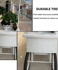 Slick Portable Vendor Cart With Heavy Duty Rubber Wheels And Locking Storage Cabinet For Farmers Markets showcasing durable thick tires and a secure cabinet.