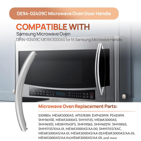 Door Handle Replacement For Microwave Ovens Premium ABS Plastic With Thermal Insulation, Durable Build, And Easy Install, Replaces DE94-02409C And SMH1611SE Models, Twelve And One Eighth Inch Fit For Microwaves, Ideal Kitchen Appliance Repair Part
