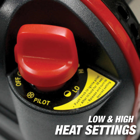 Close-up of the heat setting dial on Portable Propane Heater With 9,000 BTU Radiant Heat For Indoor Or Outdoor Use