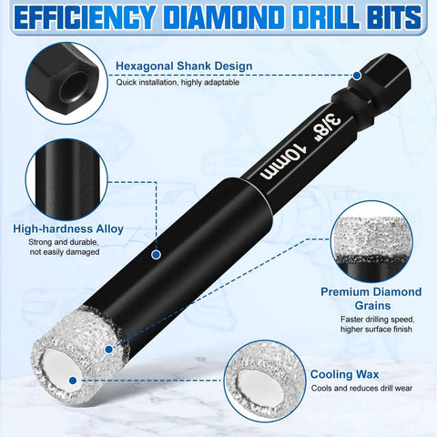 Diamond drill bit set, 30 pcs, black hex-shank masonry bits for concrete, tile, ceramic, marble, metal, wood