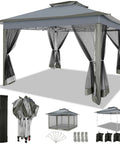 12x12 Ft Pop Up Gazebo With Netting, Easy One Person Setup No Tools Needed In Minutes, 3 Height Settings, Portable Carry Bag