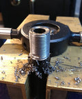 Beefy Pro Grade High Carbon Steel Fractional Hex Die One Quarter Inch By Twenty NC For Precision Threading, installed on rod