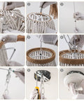 Assembly process of Four Light Wood Beaded Boho Farmhouse Pendant Chandelier With Tassels In White Rustic Bohemia Style for various rooms