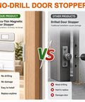 Comparison of 8 Pack Cabinet Magnets For Closure And Magnetic Door Catch with traditional door stoppers; no-drill installation shown.