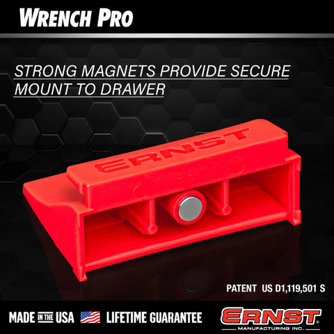 Modular Wrench Pro Organizer with strong magnet, red plastic, patent pending USA made, fits 6mm-38mm wrenches