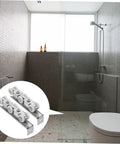 Top Tier Sliding Barn Door Track Roller System With Whisper Quiet Wheels For Kitchen Pantry Bathroom Or Master Bedroom Room Divider Easy Snap Install, shown in modern bathroom.