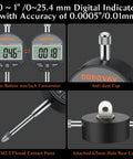 Close-up of digital dial indicator for Table Saw Alignment Gauge With Digital Dial Indicator 0.0005 Inch Resolution, CNC machined aluminum.