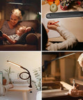 Boss Clamp Desk Lamp With Swing Arm And Gooseneck, Easy Touch Control, Stepless Dimming on desk and reading scenarios