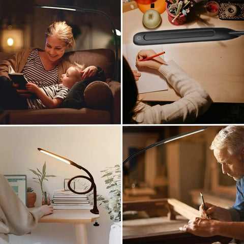 Boss Clamp Desk Lamp With Swing Arm And Gooseneck, Easy Touch Control, Stepless Dimming on desk and reading scenarios