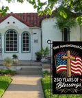 Blessings America Garden Flag 12x18 Burlap Double Sided All American Patriotic Cross Design With American Flag in front yard