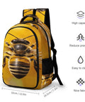 Golden Floral Bee Printed Unisex Backpack With Large Capacity, Lightweight And Durable Polyester Daypack For Travel, Size 12.6x7.3x16.5 in