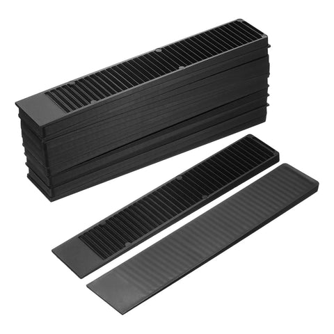 Image of 24 Pack Composite Leveling Shims And Wedges, 7.87 Inch Black Plastic Shims, showing stackable design for stability.