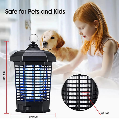 Powerful Bug Zapper Electric For Indoor Outdoor Use Mosquito Killer And Fly Zapper with child and dog in background