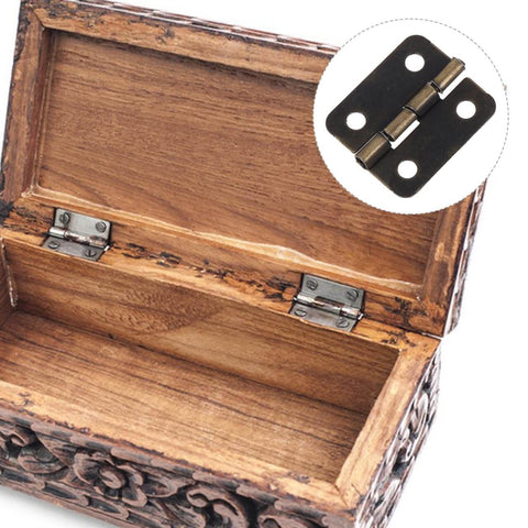 Wooden box with 1:12 Scale Miniature Bronze Hinges Set Of 20 With 80 Screws For Dollhouse Furniture Cabinet Closet DIY Projects Antique Brass Finish