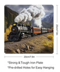 Steam Locomotive Train Square Wall Decor Iron Art For Living Room Patio Bedroom And Garden Vintage Farmhouse Tinplate Hanging Sign Rustic Retro Home Wall Decoration With Rust Resistant Finish showing a train in autumn scenery.