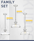 kudos 11 Inch Brushed Nickel Clear Striped Pendant Light, KDPL13-BN-C shown on display with seed and hammered glass models.
