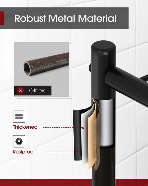 Detail of black metal support showing thickened, rustproof construction for 5-Tier Wire Shelving Unit With 360-Degree Wheels And Adjustable Leveling Feet, Heavy-Duty Garage Storage Shelf For Kitchen Pantry Closet, Black Metal Shelving, 33.1 x 12.6 x 73.5 Inches.