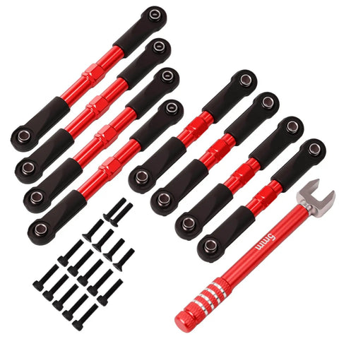 7075 Aluminum Toe Link And Push Rod Set For 1 Sixteenth Slash RC Truck Upgrade Replaces 7038 And 7018 Red Finish Durable Precision