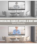 No-Fuss Odorless Silicone Wall Cord Hider concealing cables in stylish office with TV setup, 10 ft, large cavity 0.63 in wide