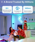Family enjoying festive lights with Smart WiFi LED Light Bulbs 2 Pack, Dimmable RGBWW 2700K to 6500K, 810 Lumens, 60W Equiv, E26